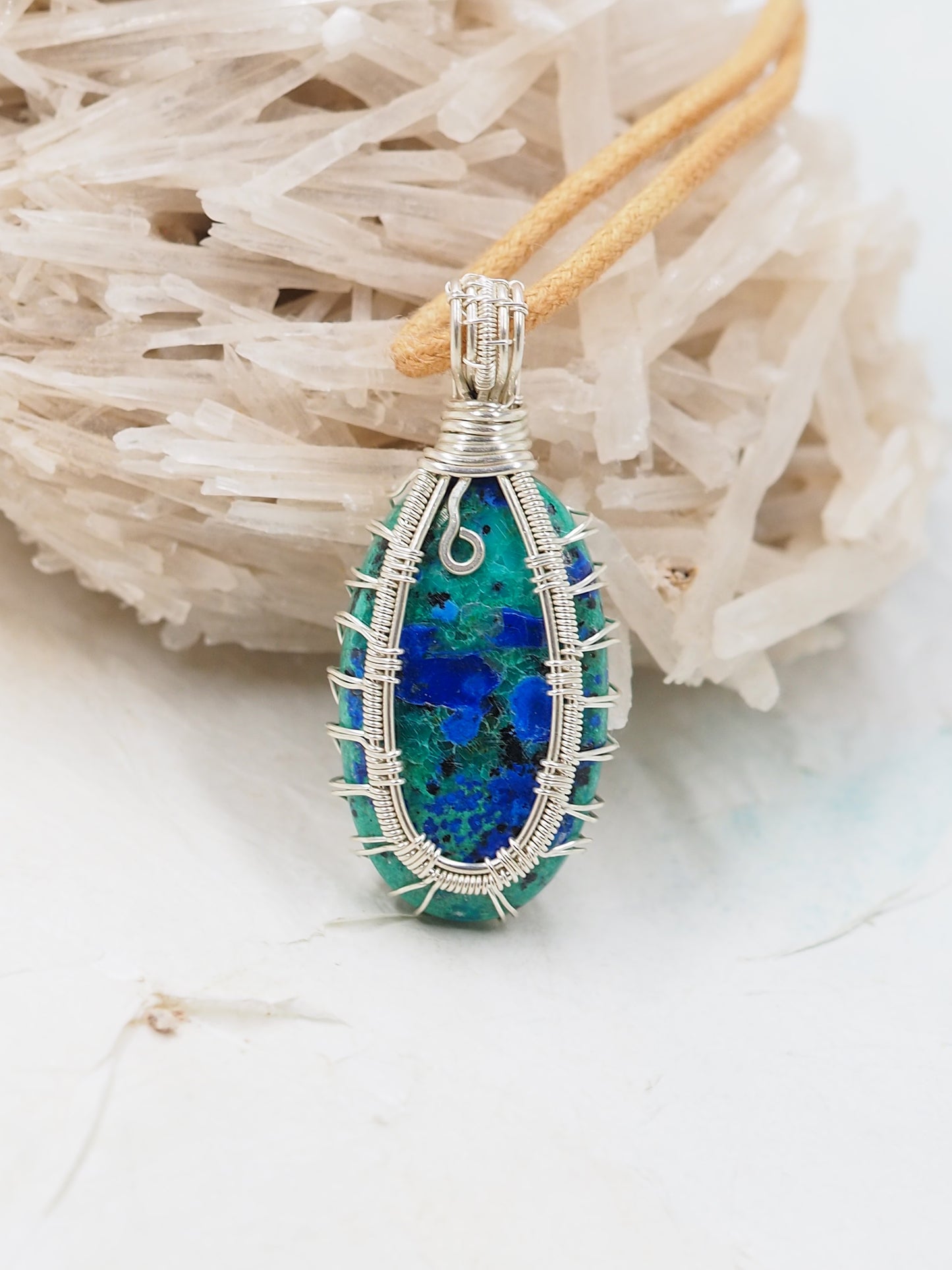 Bluebird Azurite & Malachite Cabochon Handwrapped with Australian Sterling Silver