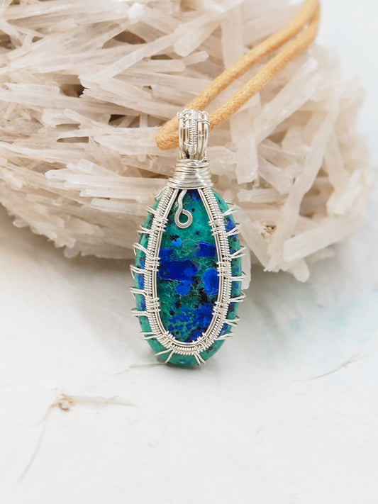 Bluebird Azurite & Malachite Cabochon Handwrapped with Australian Sterling Silver