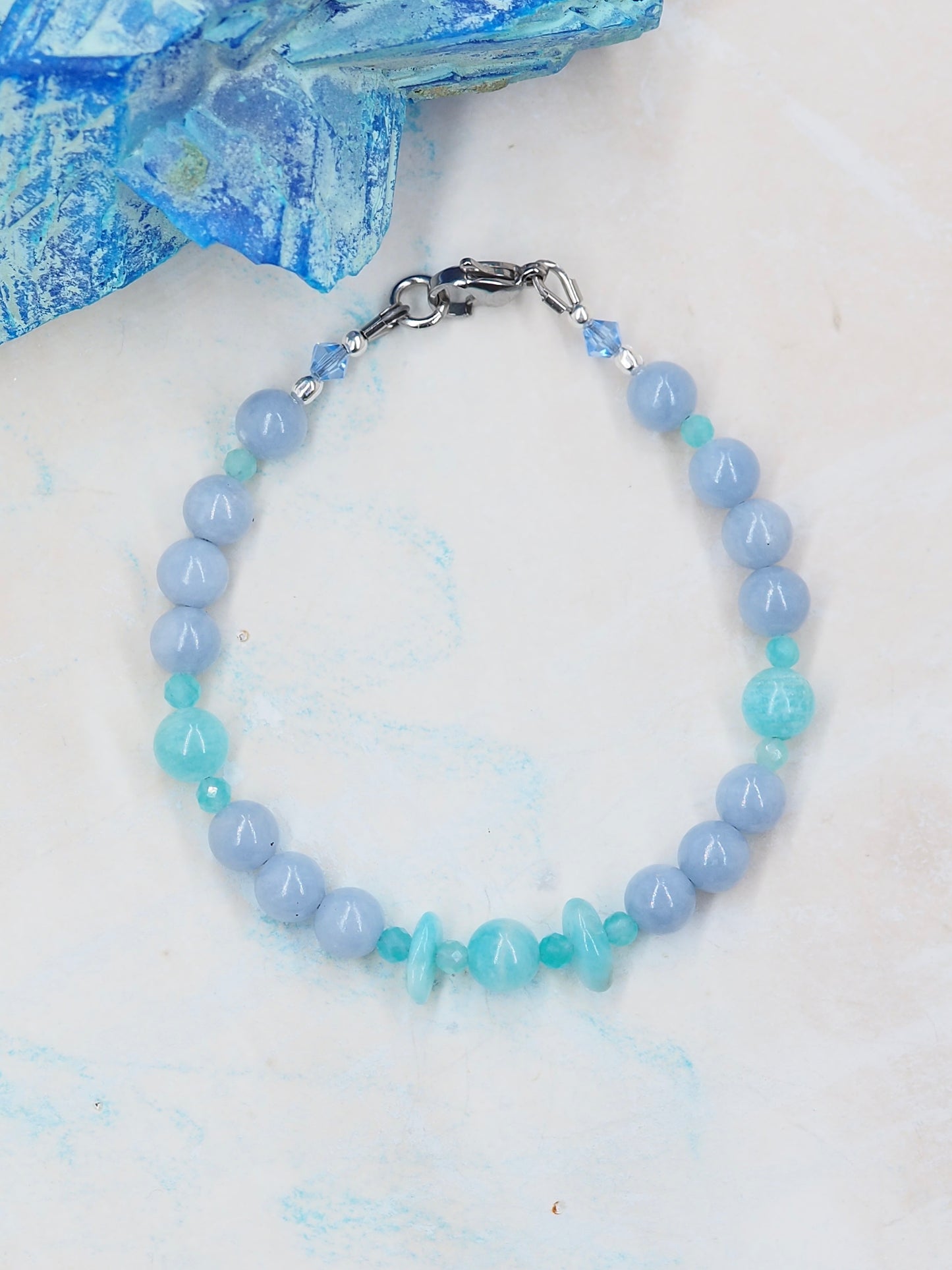 Amazonite & Blue Angelite Hand Beaded Bracelet
