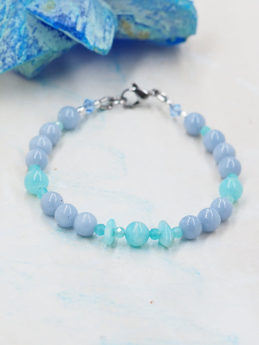 Amazonite & Blue Angelite Hand Beaded Bracelet