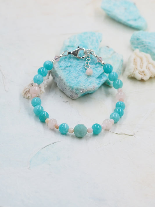 Amazonite, Rose Quartz & Peruvian Pink Opal Beaded Bracelet