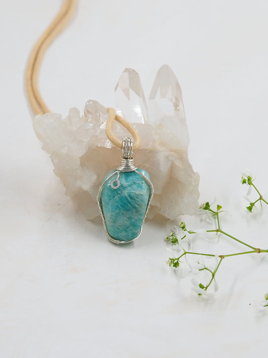 Amazonite & Sterling Silver Hand Wrapped Pendant