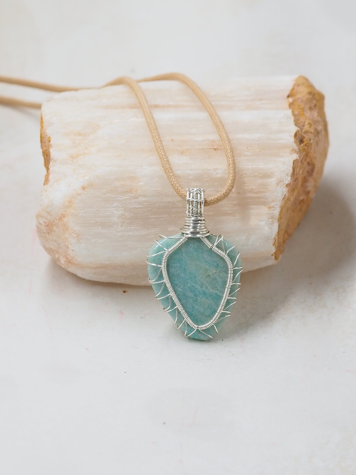 Amazonite & Sterling Silver Hand Wrapped Pendant