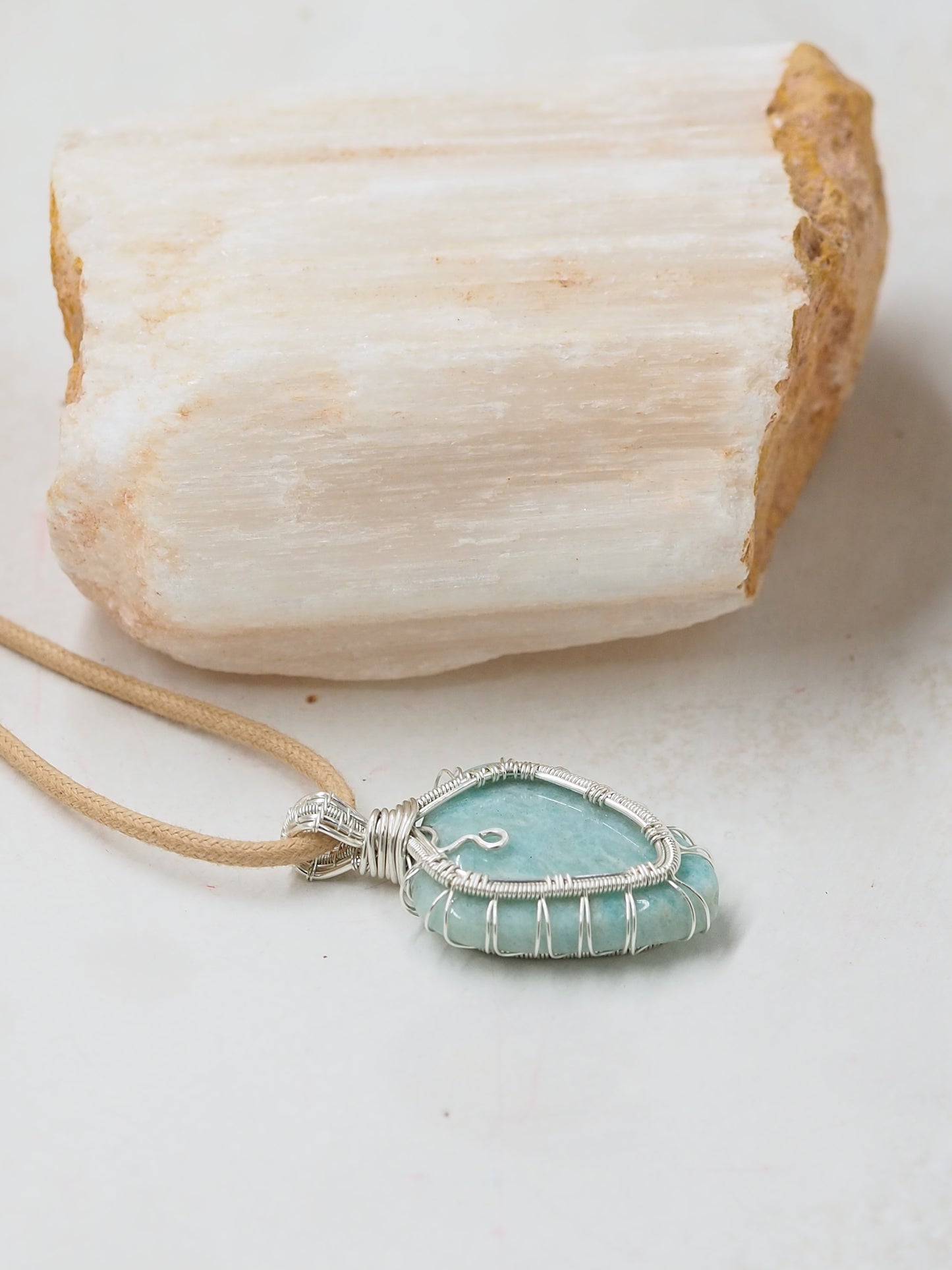 Amazonite & Sterling Silver Hand Wrapped Pendant