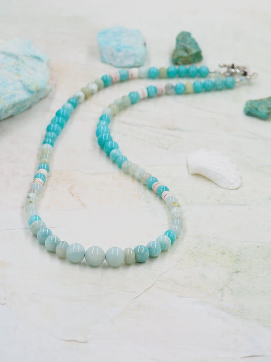 Amazonite and Green Angelite Mid Length Beaded Necklace