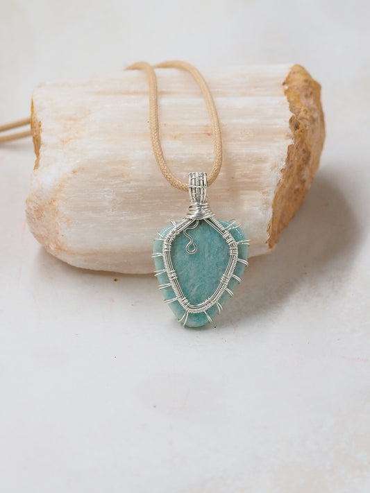 Amazonite & Sterling Silver Hand Wrapped Pendant