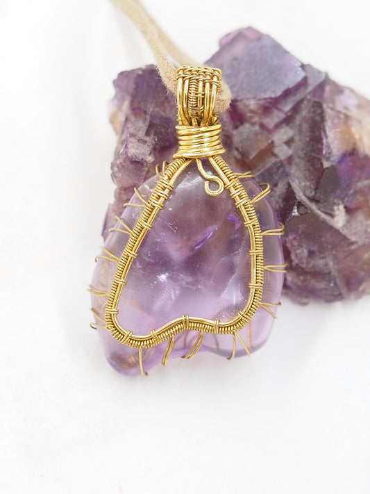 Freeform Ametrine & Brass Hand Wrapped Reversible Pendant