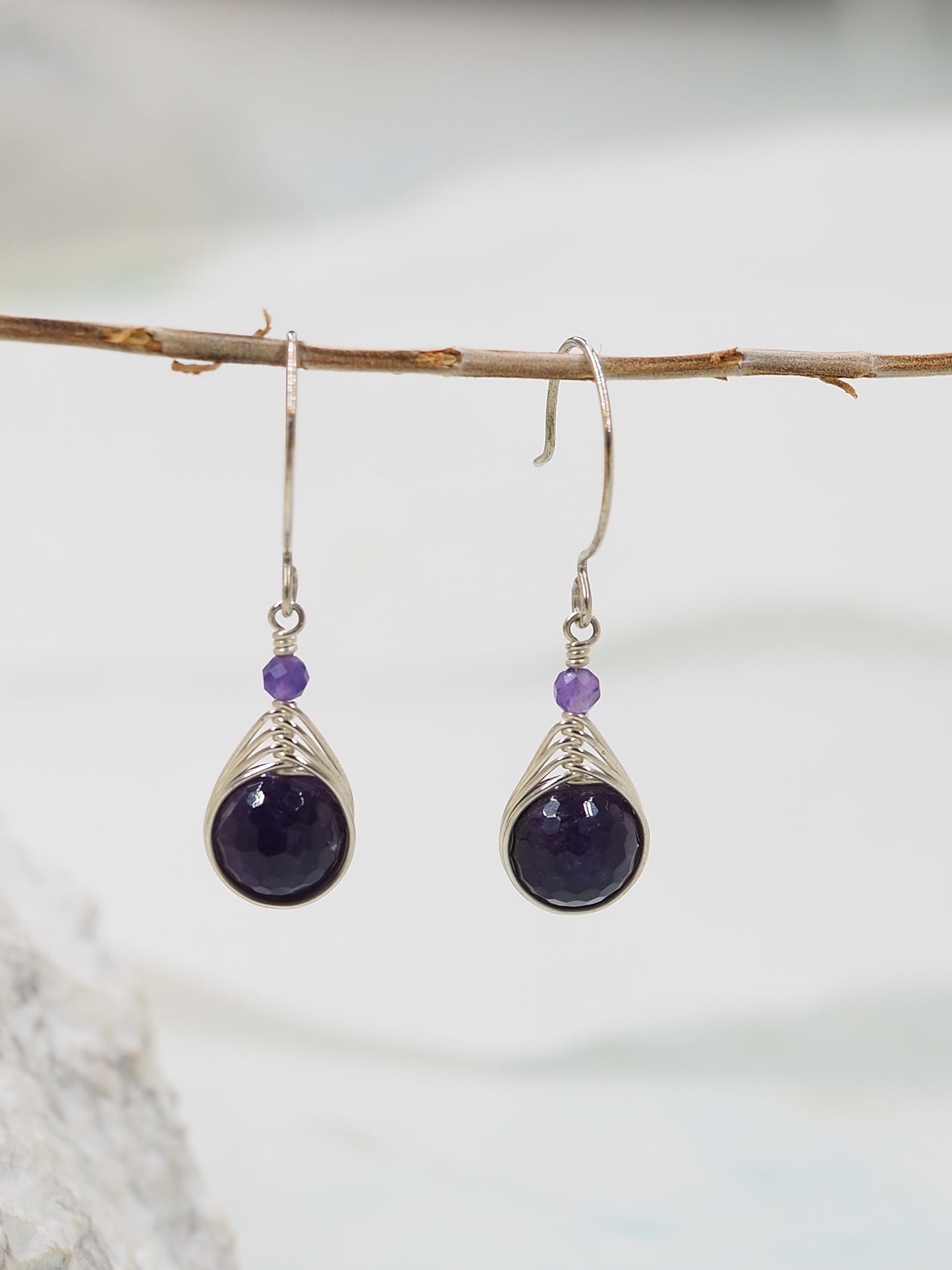 Amethyst Earrings Wire Wrapped in Australian Sterling Silver