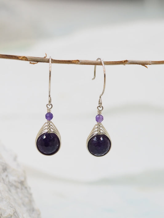 Amethyst & Australian Sterling Silver Hand Wrapped Earrings