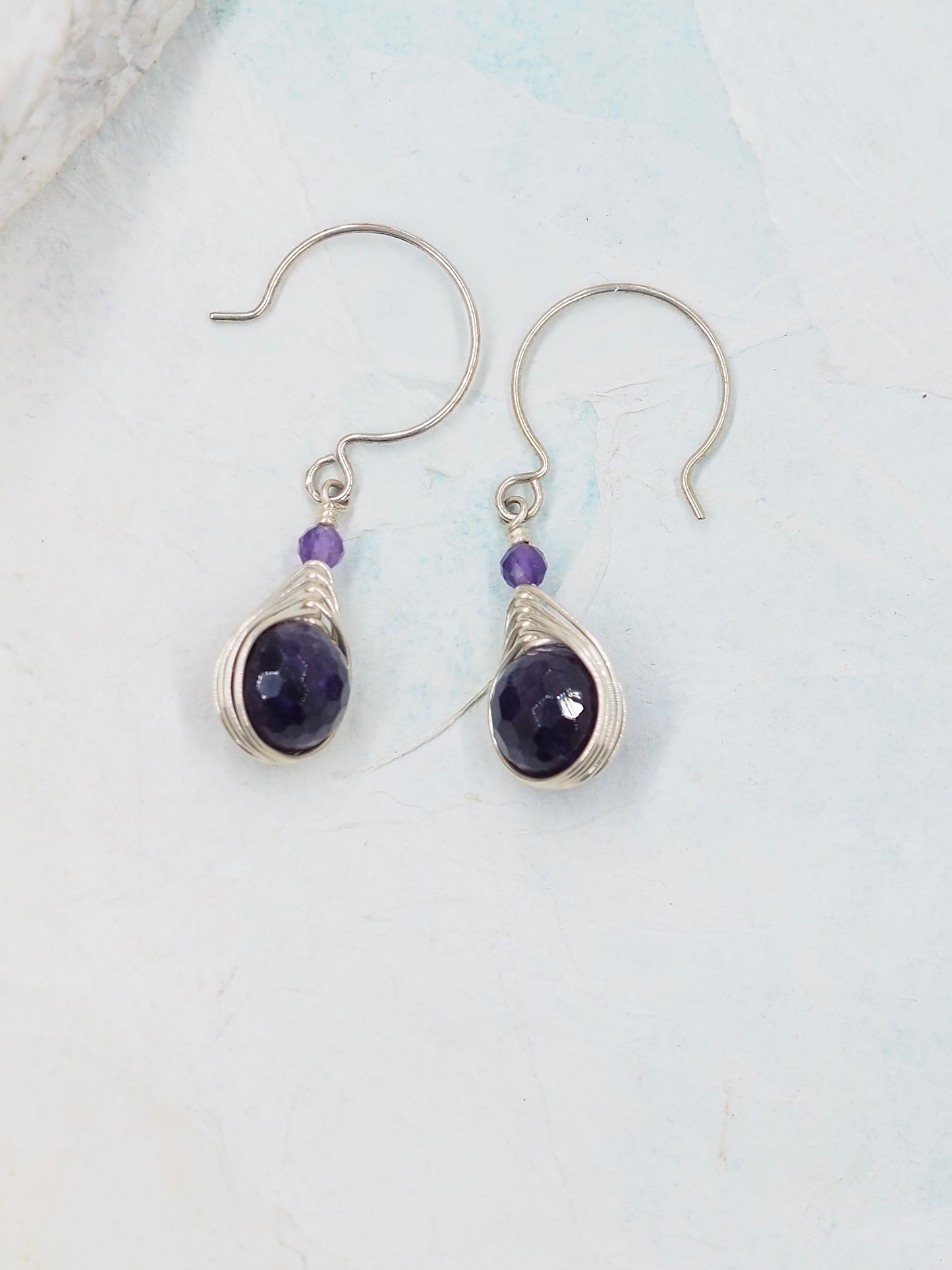 Amethyst Earrings Wire Wrapped in Australian Sterling Silver