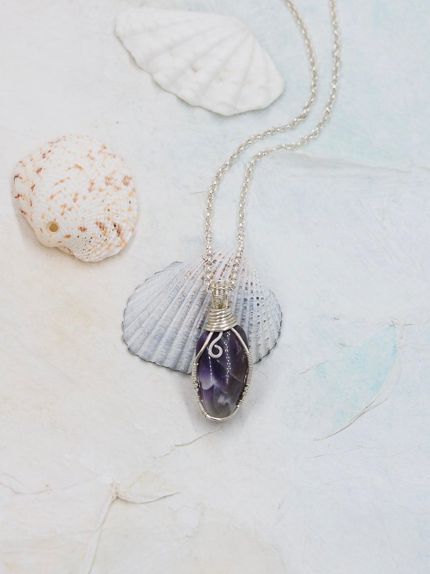 Chevron Amethyst & Australian Sterling Silver Petite Handwrapped Pendant