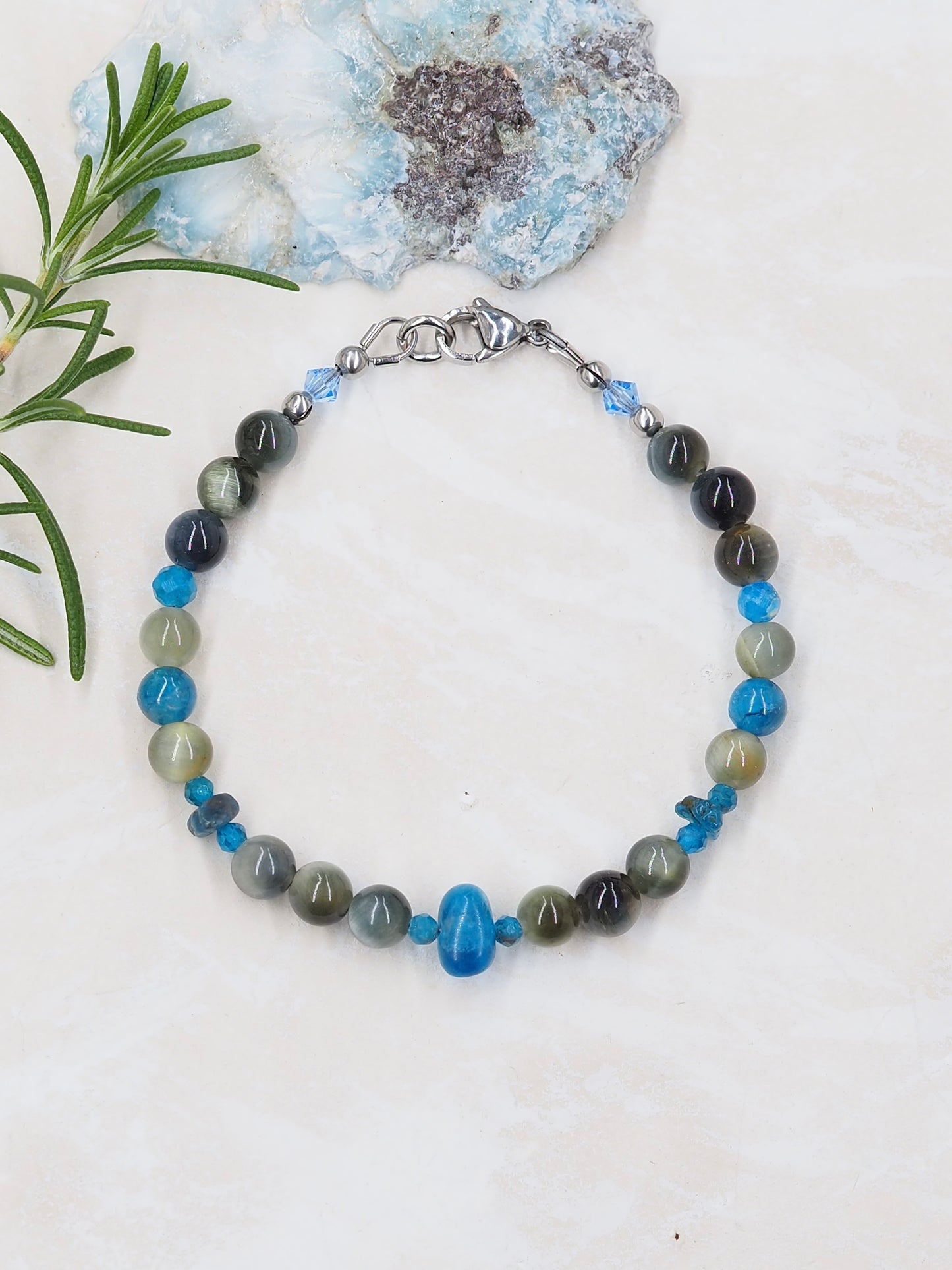 Blue Apatite & Golden-Blue Tigers Eye Slender Bracelet