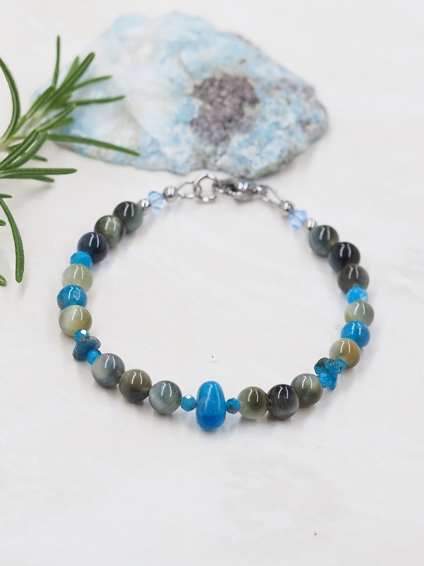 Blue Apatite & Golden-Blue Tigers Eye Slender Bracelet