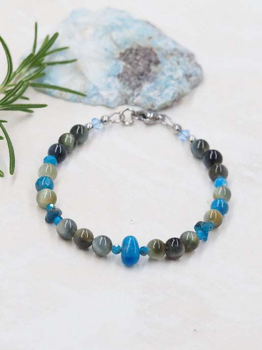 Blue Apatite & Golden-Blue Tigers Eye Slender Bracelet