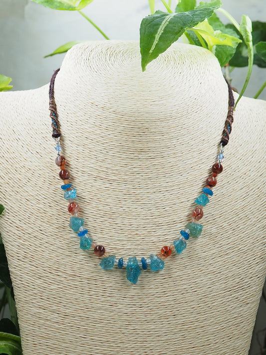 Apatite & Hematoid Fire Quartz Pendant Necklace OOAK