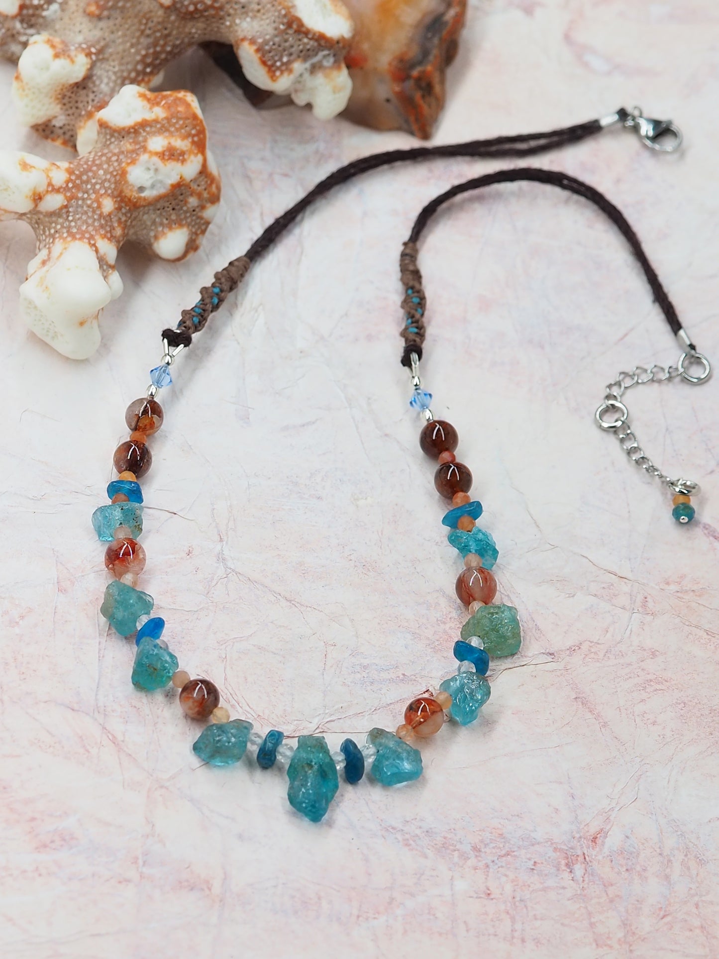 Apatite & Hematoid Fire Quartz Pendant Necklace OOAK