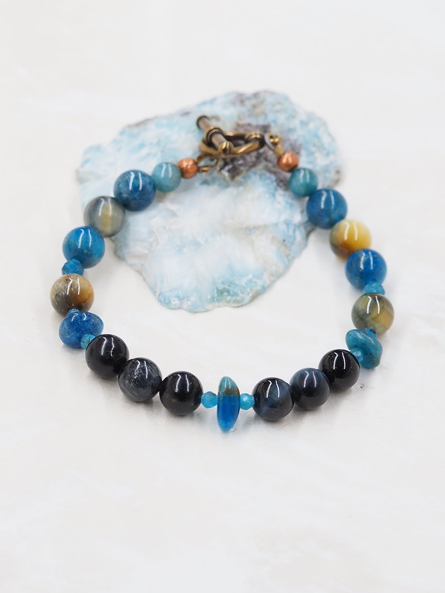 Golden-Blue Tiger Eye & Blue Apatite Beaded Bracelet