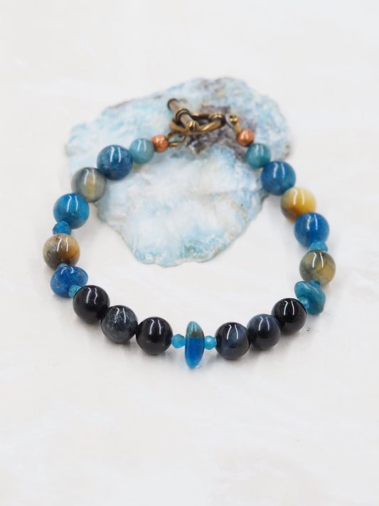 Golden-Blue Tiger Eye & Blue Apatite Beaded Bracelet