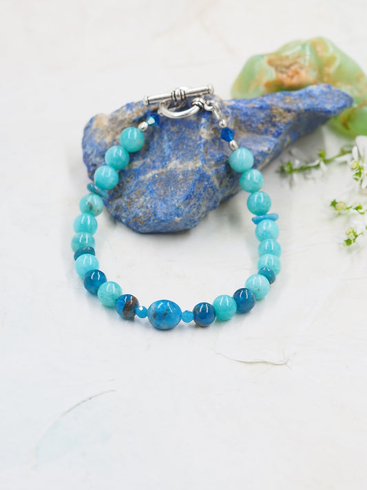 Apatite and Amazonite Hand Beaded Bracelet