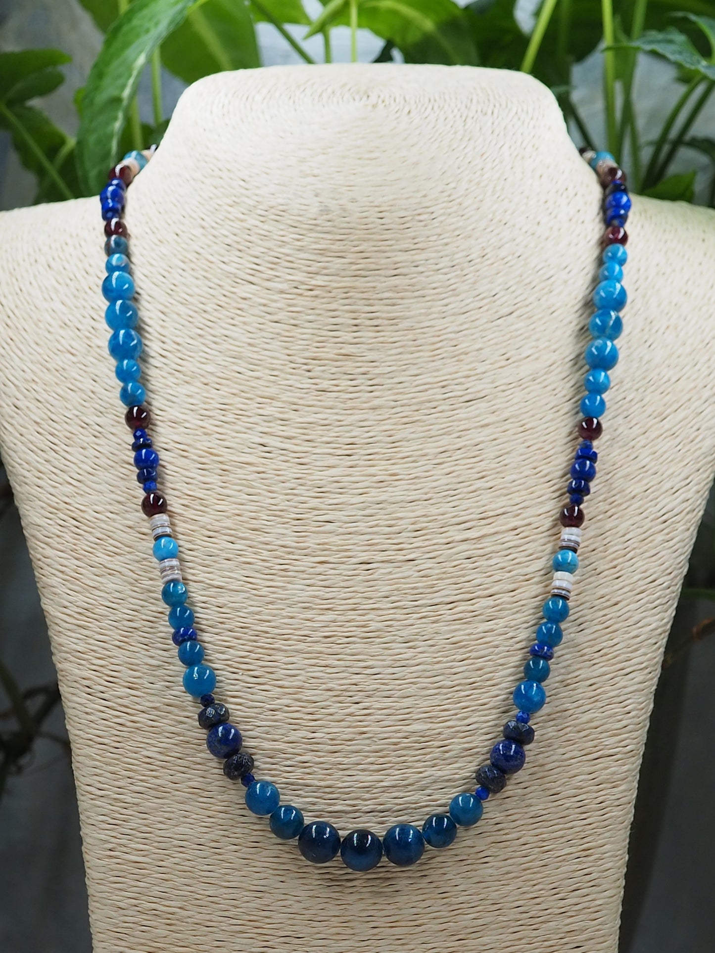 Apatite, Lapis Lazuli & Garnet Mid Length Necklace