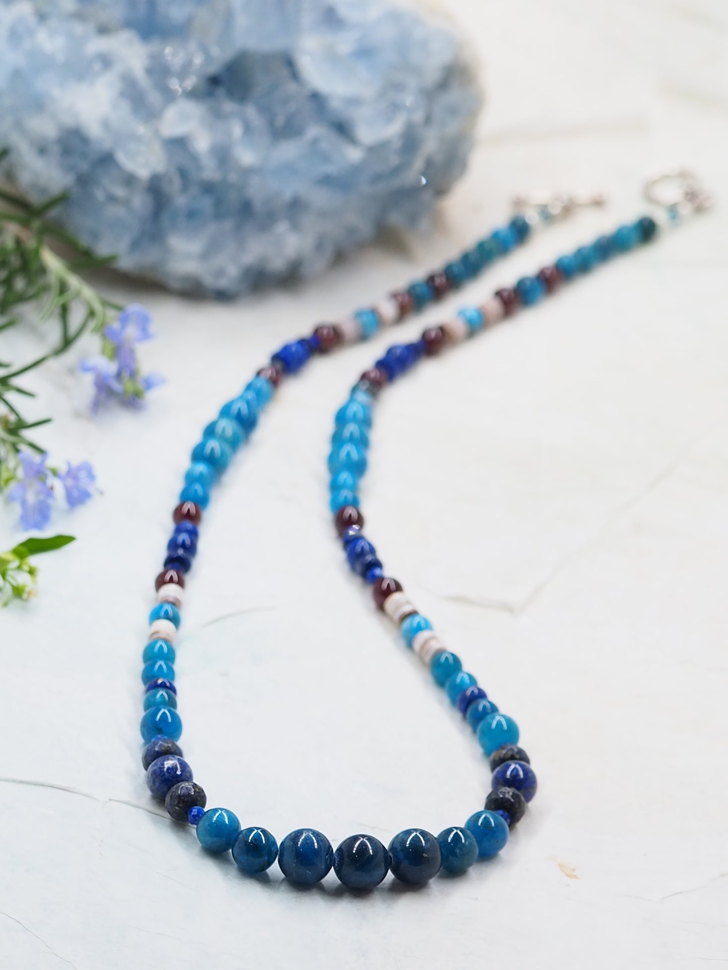 Apatite, Lapis Lazuli & Garnet Mid Length Necklace