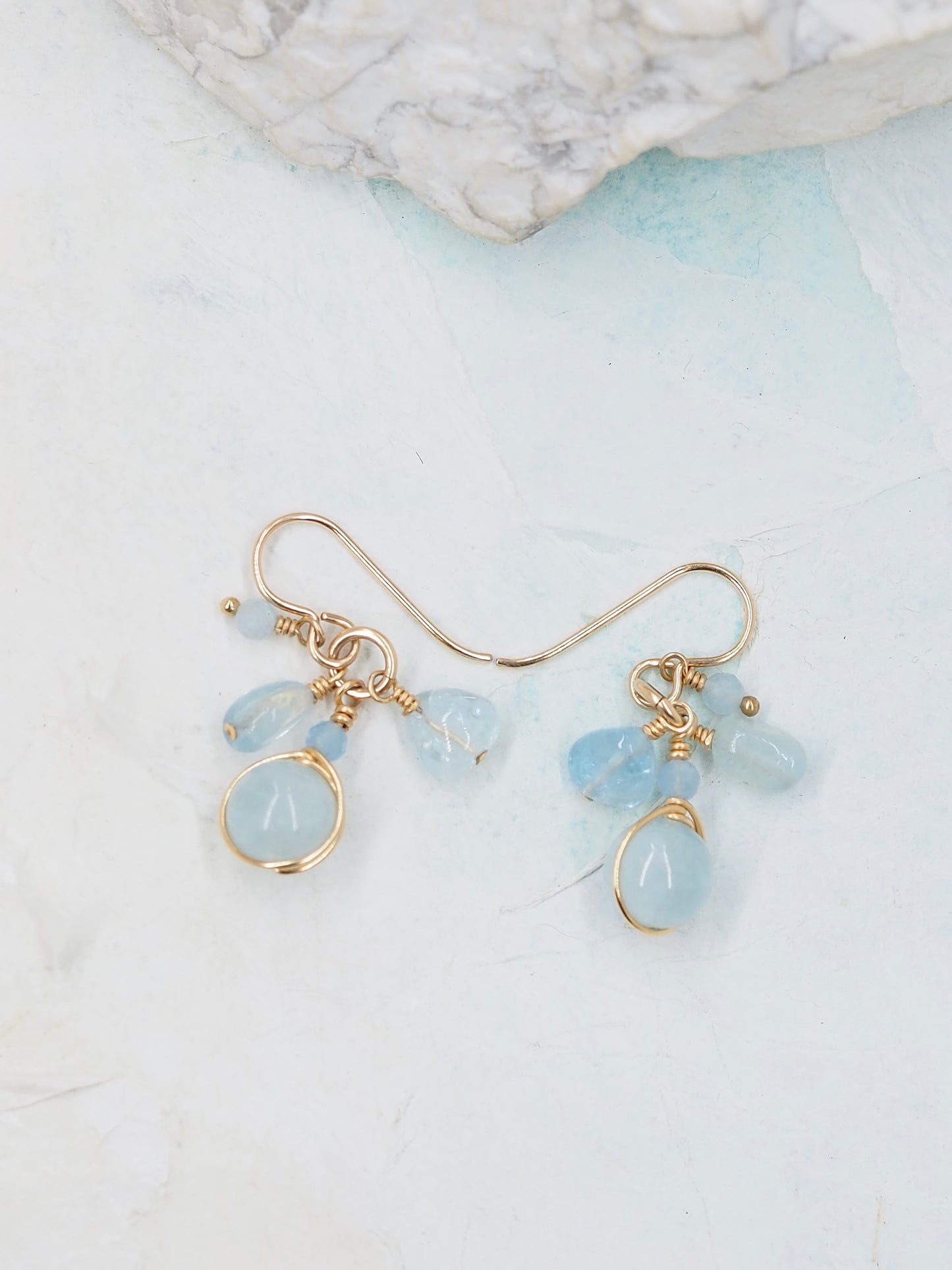 Aquamarine 14k Gold Filled Cluster Drop Earrings