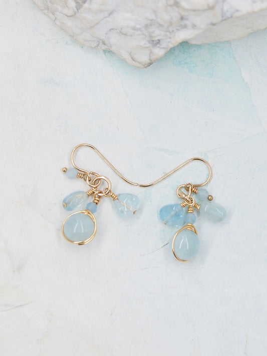 Aquamarine 14k Gold Filled Cluster Drop Earrings