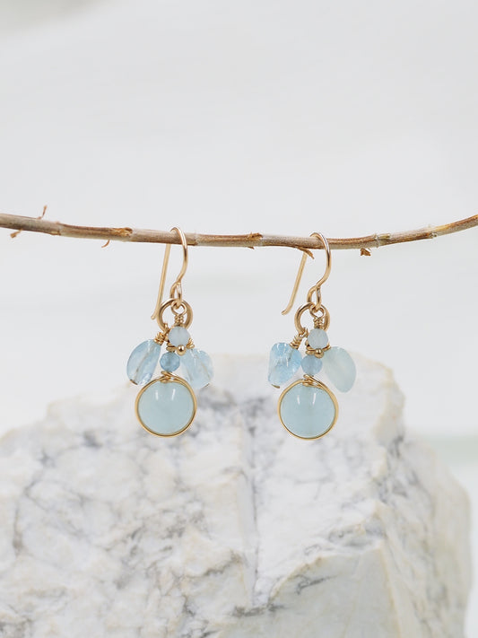 Aquamarine 14k Gold Filled Cluster Drop Earrings