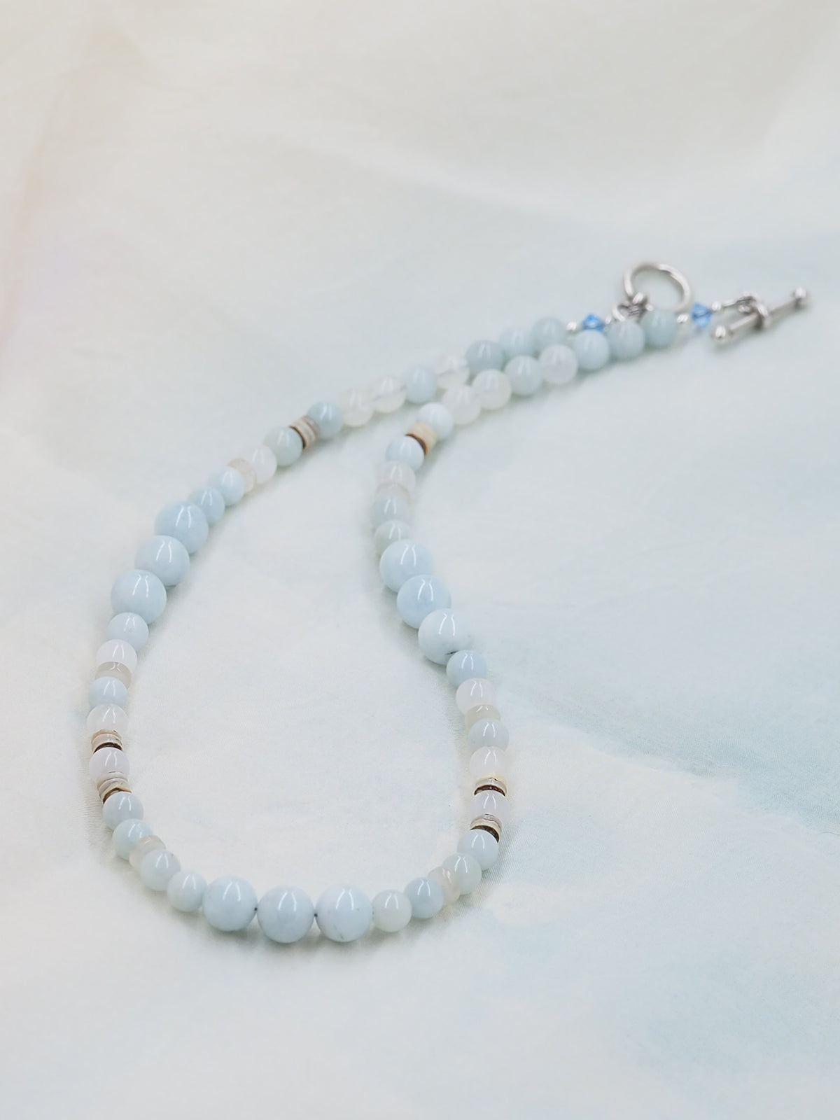 Aquamarine & Rainbow Moonstone Hand Strung Choker Necklace