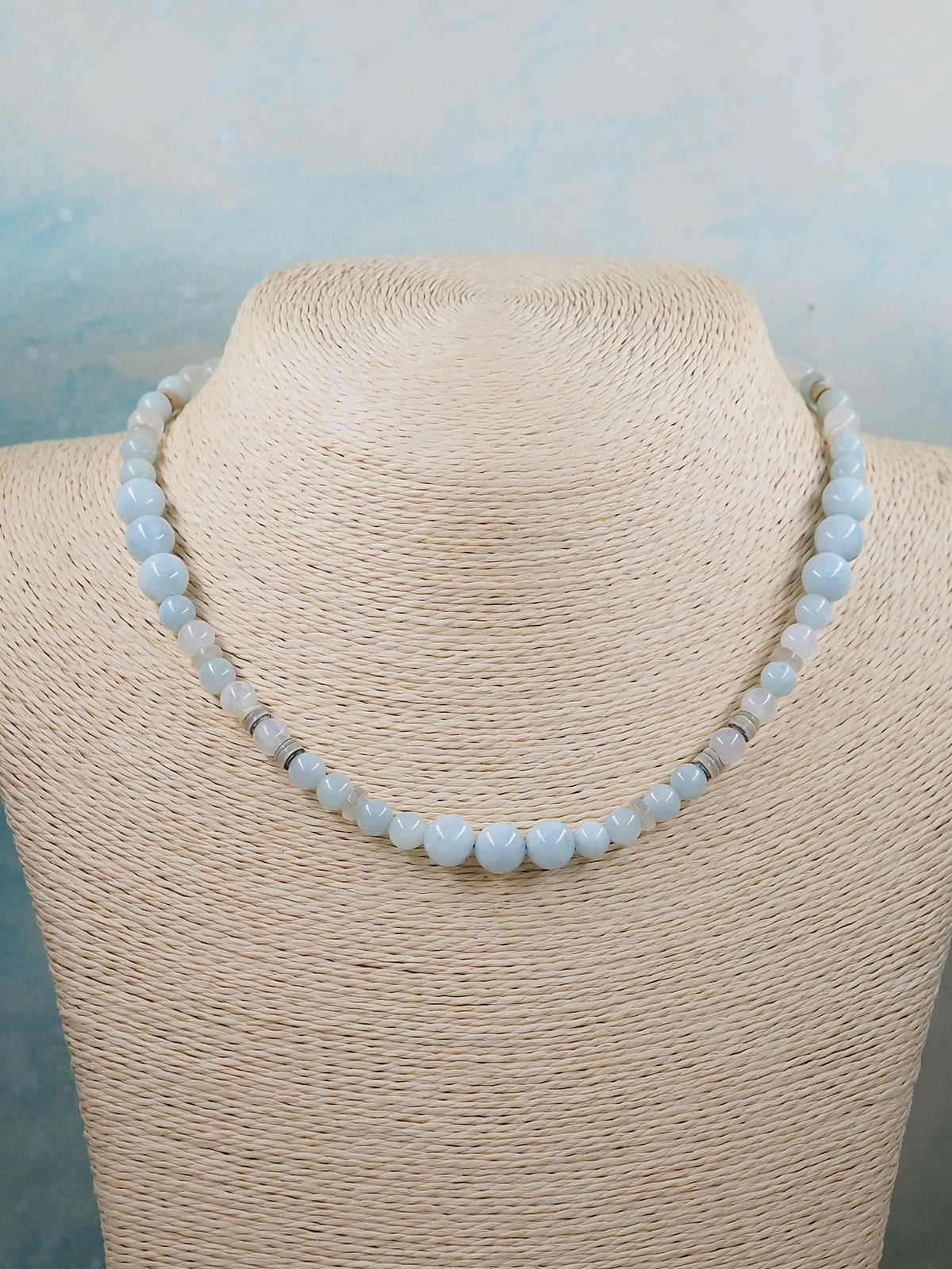 Aquamarine & Rainbow Moonstone Hand Strung Choker Necklace