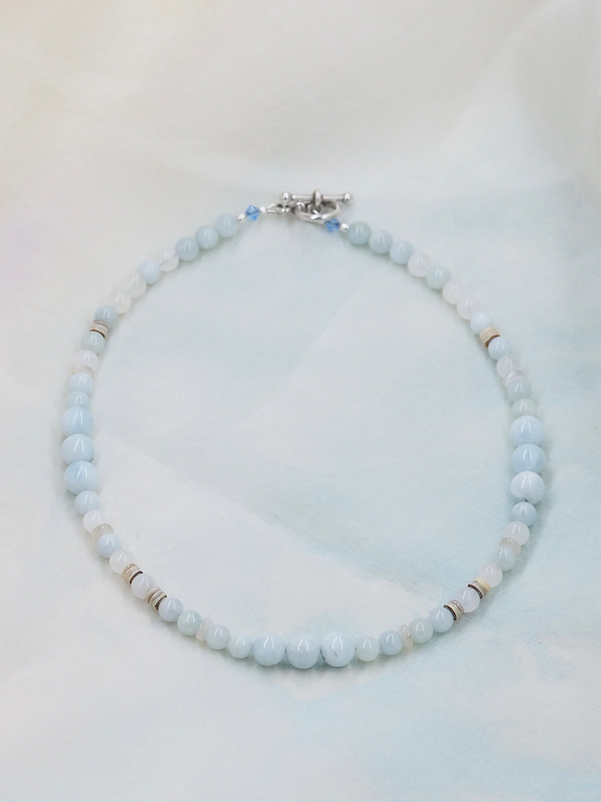 Aquamarine & Rainbow Moonstone Hand Strung Choker Necklace