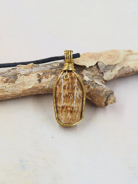 Aragonite & Brass Hand Wrapped Pendant