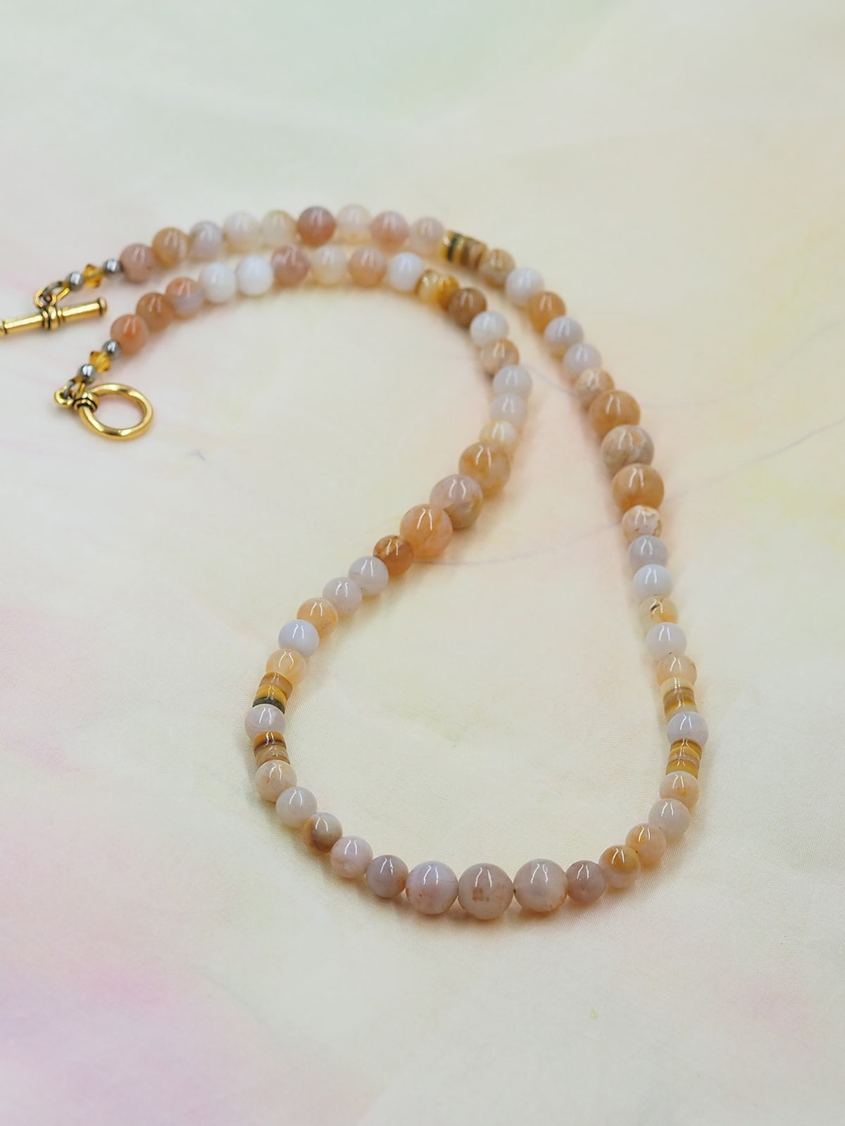 Australian Agate Hand Beaded Necklace with Yellow Lip