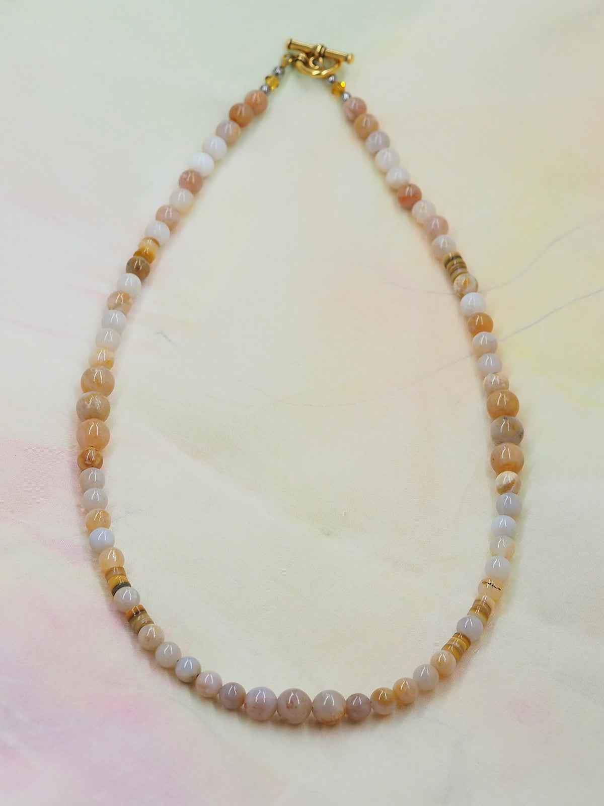Australian Agate Hand Beaded Necklace with Yellow Lip