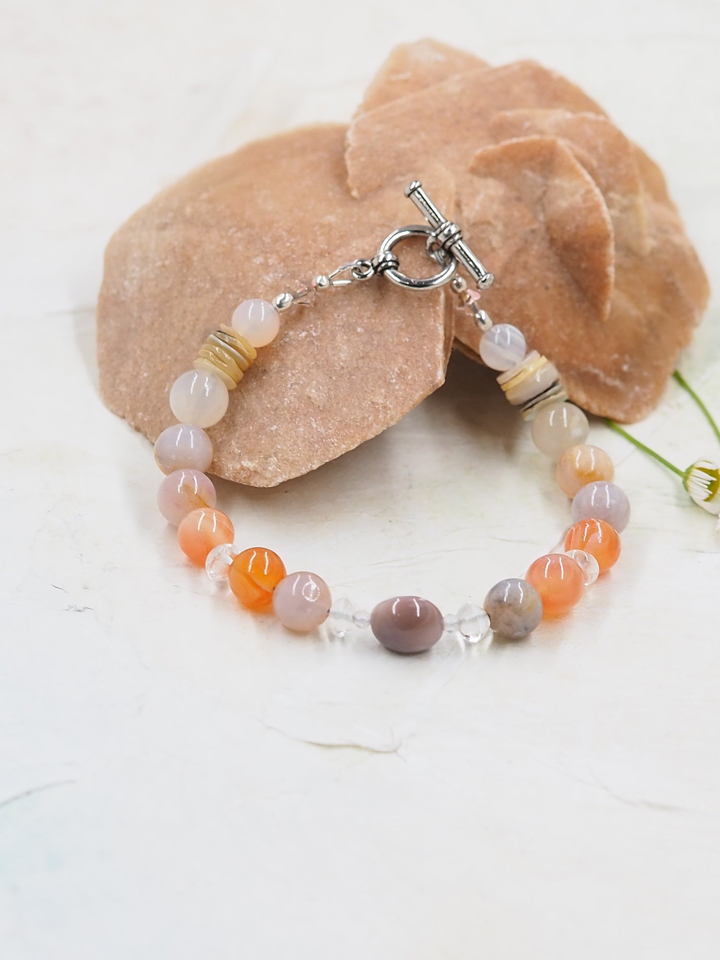 Australian and Orange Agate Bracelet with Clear Quartz Crystal