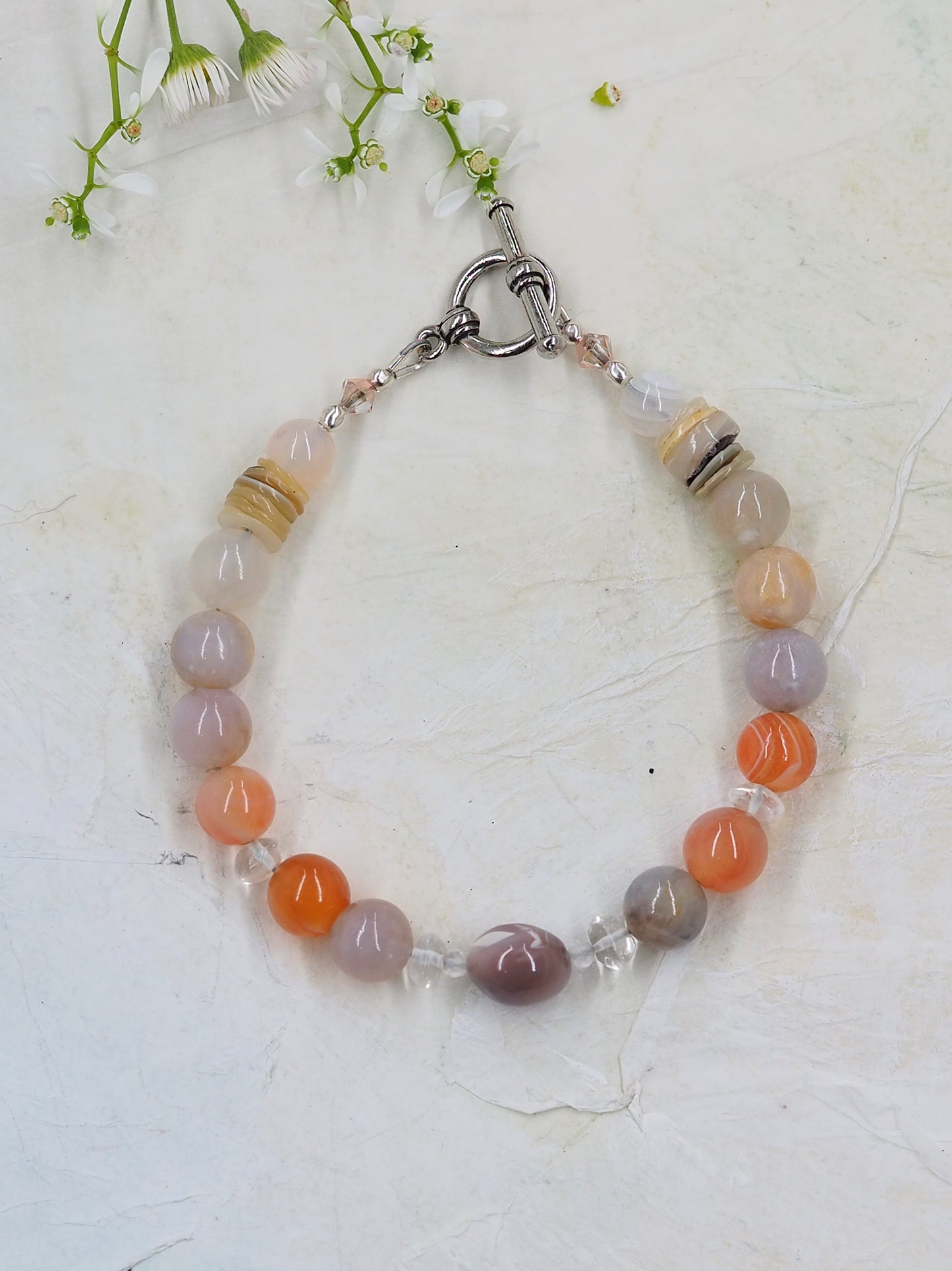 Australian and Orange Agate Bracelet with Clear Quartz Crystal