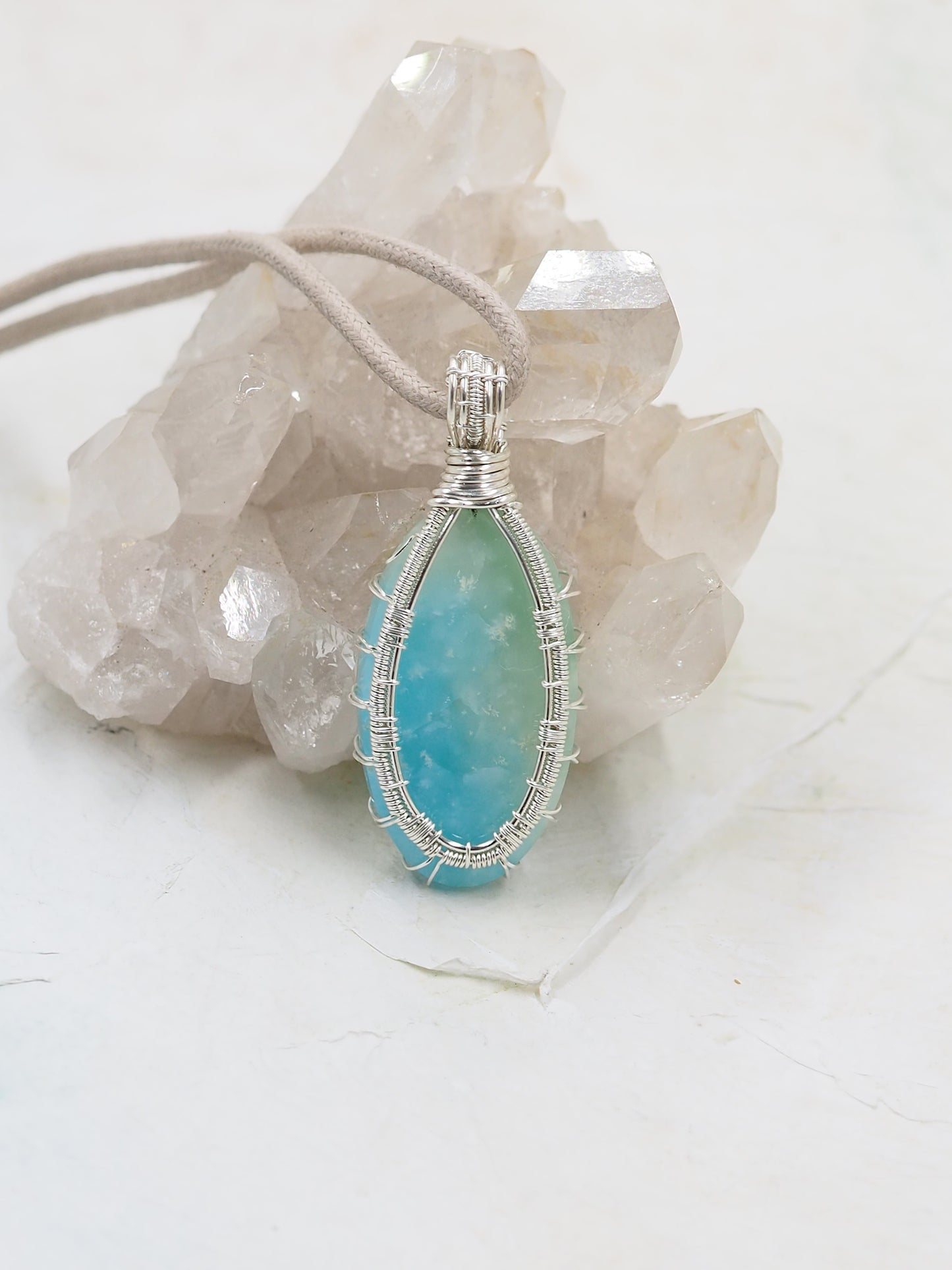 Hemimorphite & Sterling Silver Hand Wrapped Pendant