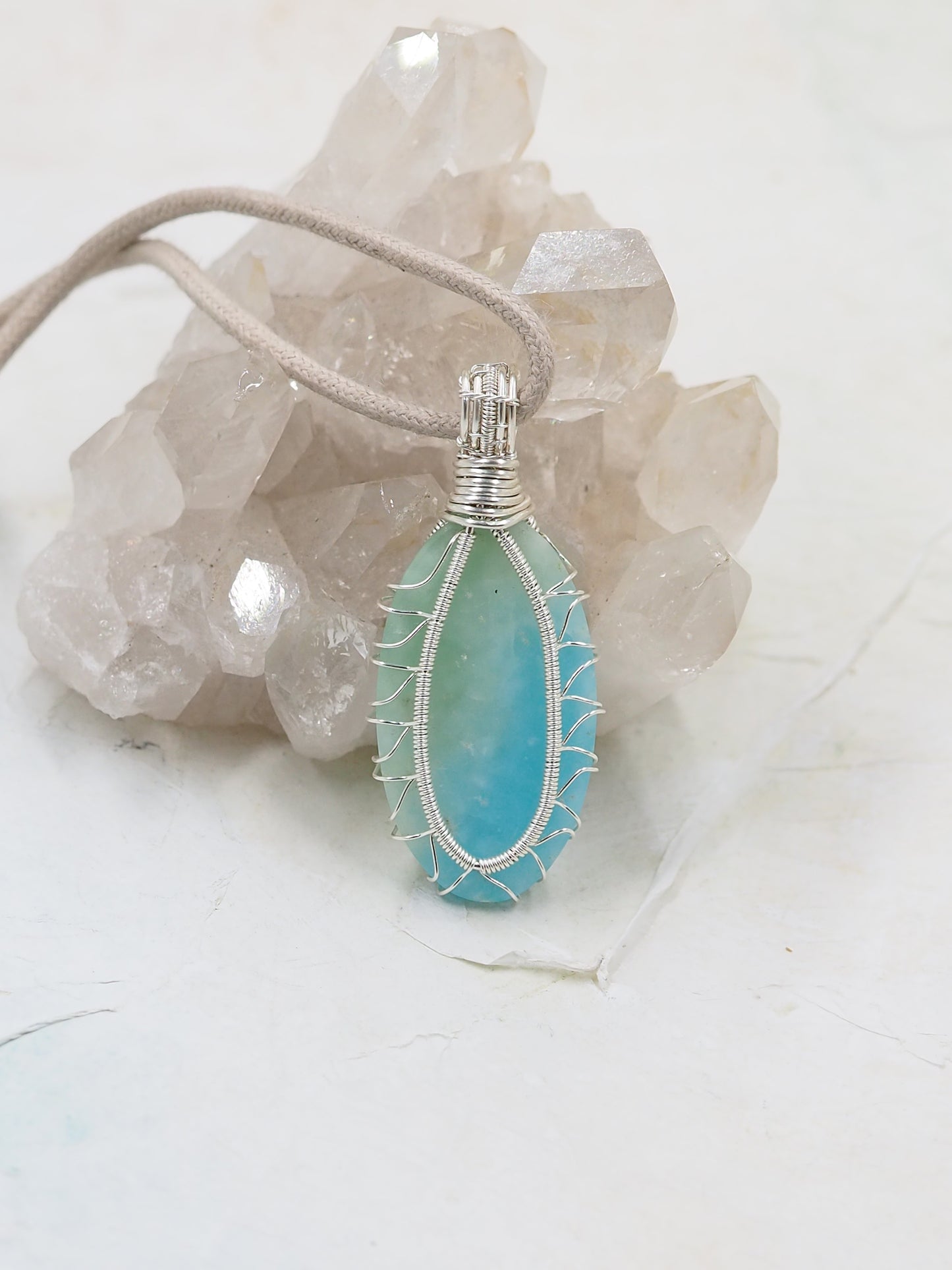 Hemimorphite & Sterling Silver Hand Wrapped Pendant