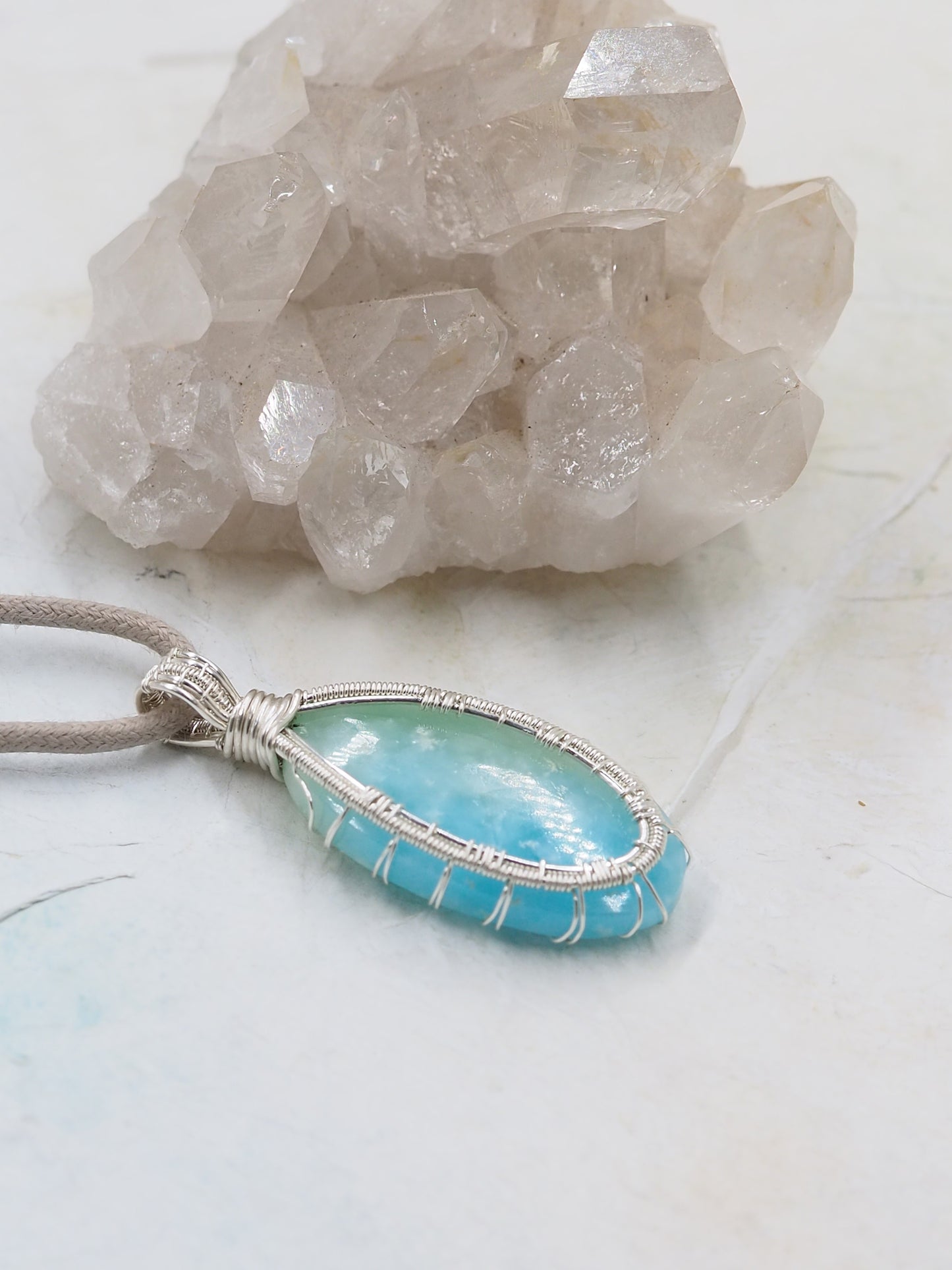 Hemimorphite & Sterling Silver Hand Wrapped Pendant