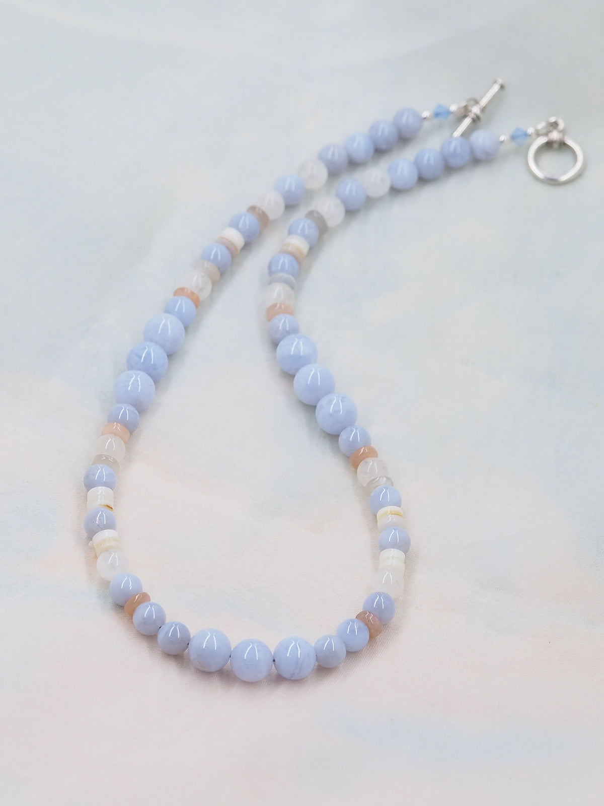 Blue Lace Agate & Moonstone Hand Strung Choker Necklace