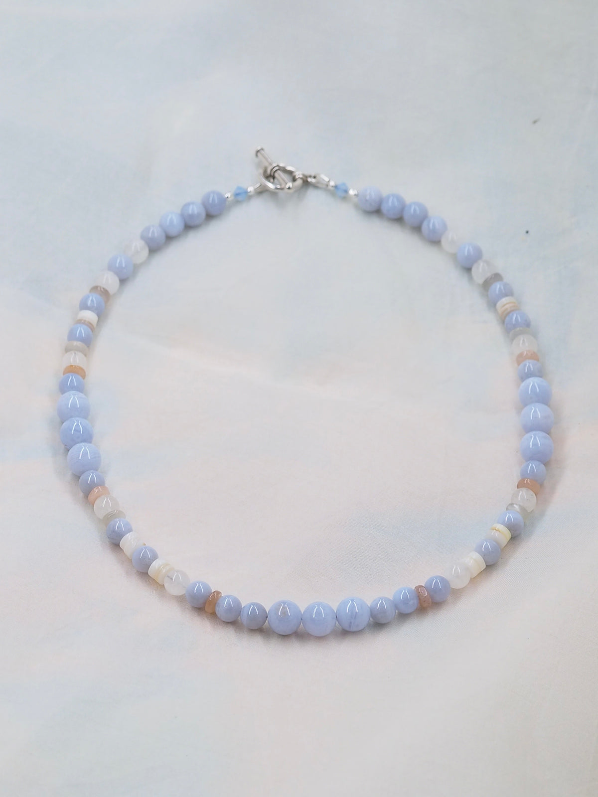 Blue Lace Agate & Moonstone Hand Strung Choker Necklace