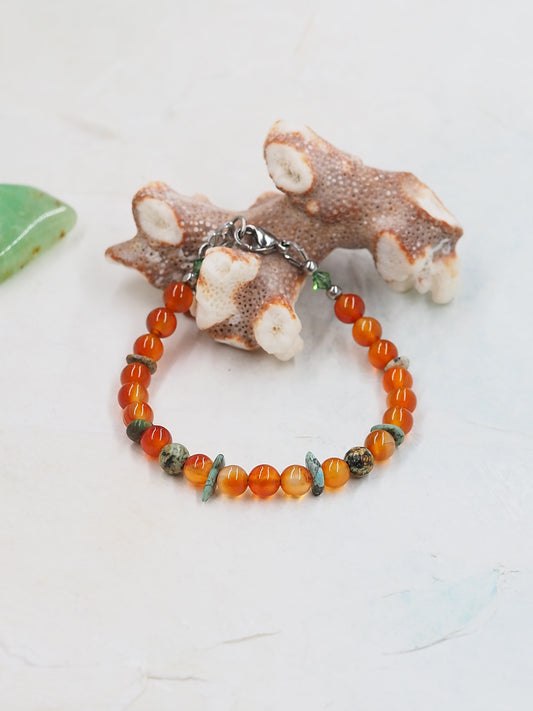 Natural Carnelian & African Turquoise Slender Bracelet