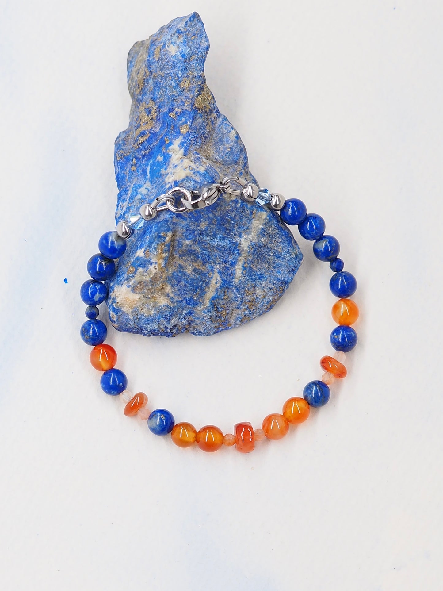 Natural Carnelian and Lapis Lazuli Slender Bracelet