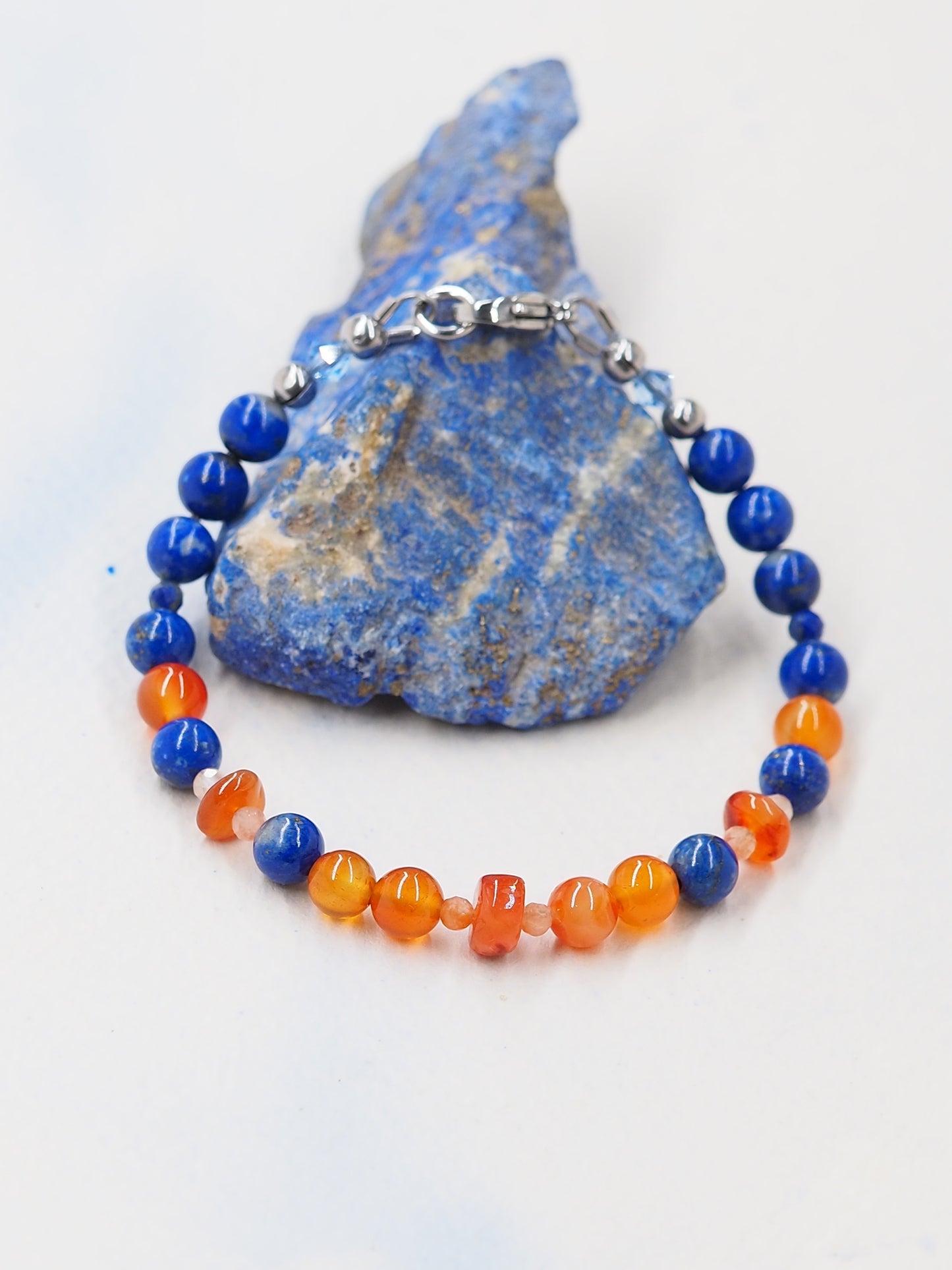Natural Carnelian and Lapis Lazuli Slender Bracelet