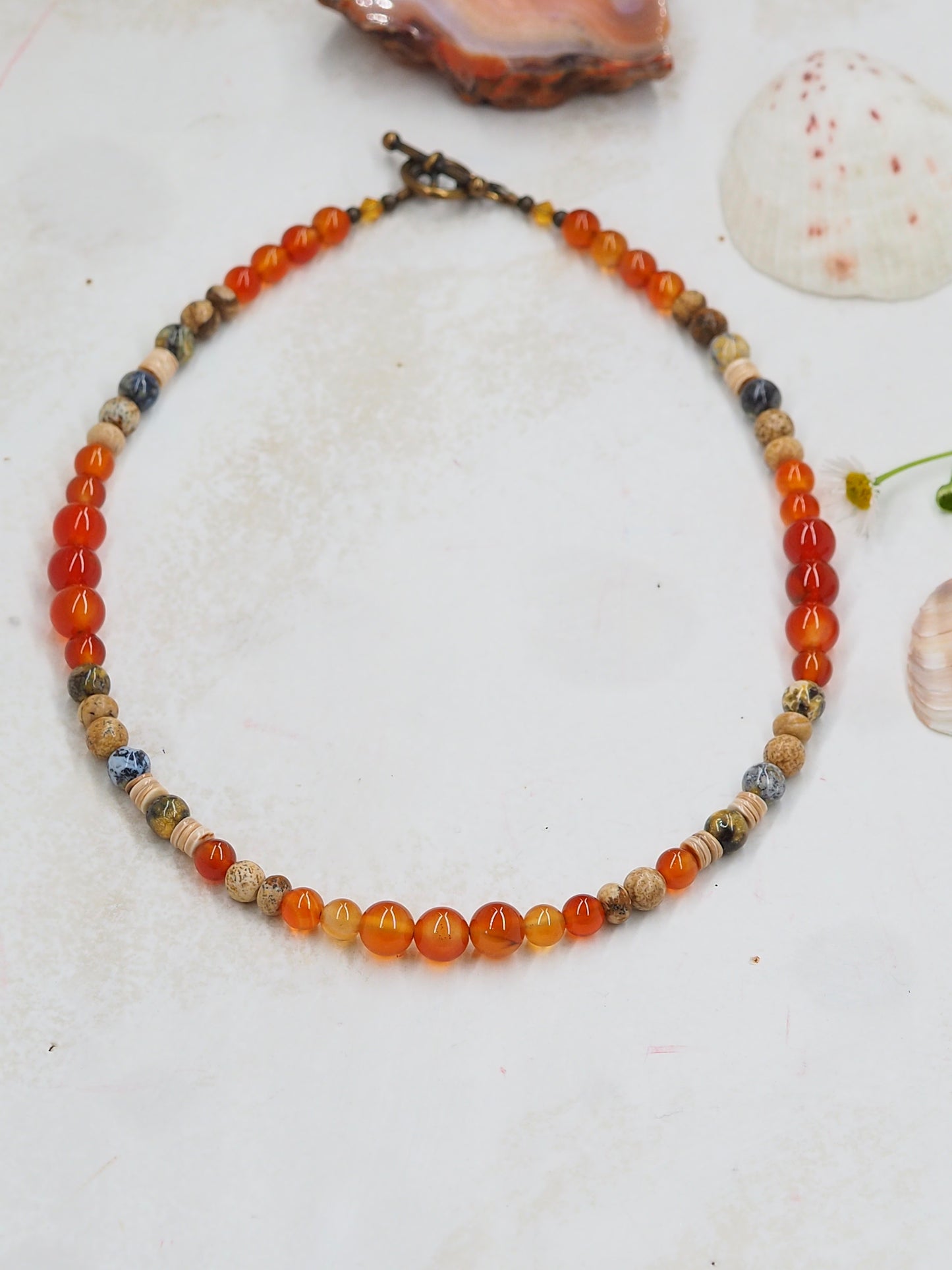 Carnelian, Picture Jasper & Blue Ocean Agate Beaded Choker