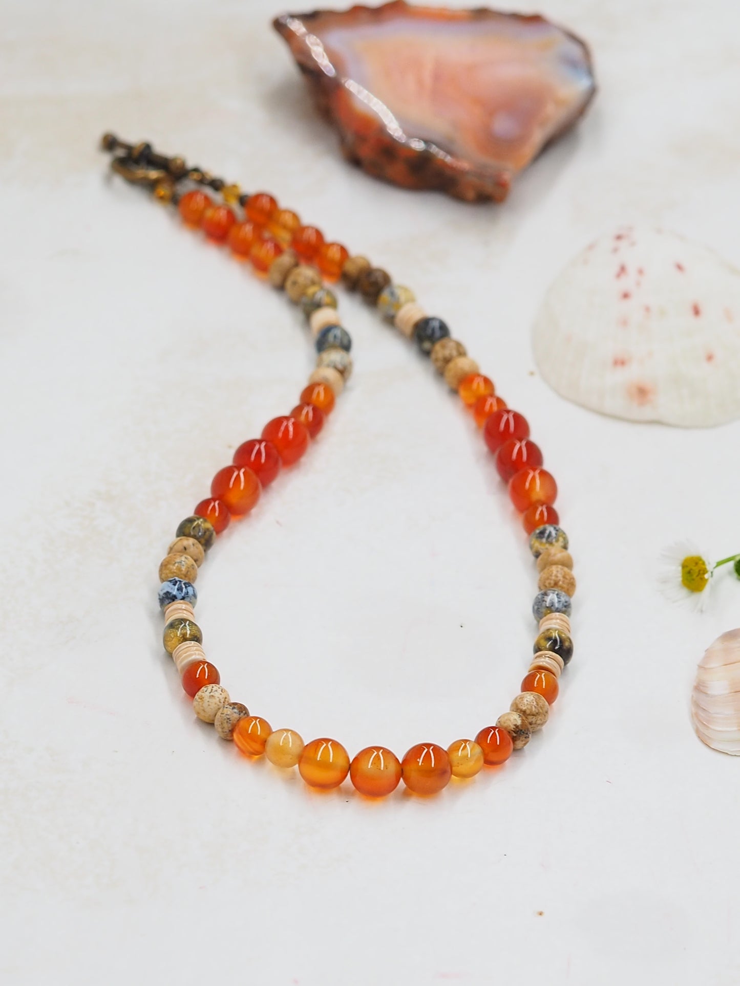 Carnelian, Picture Jasper & Blue Ocean Agate Beaded Choker