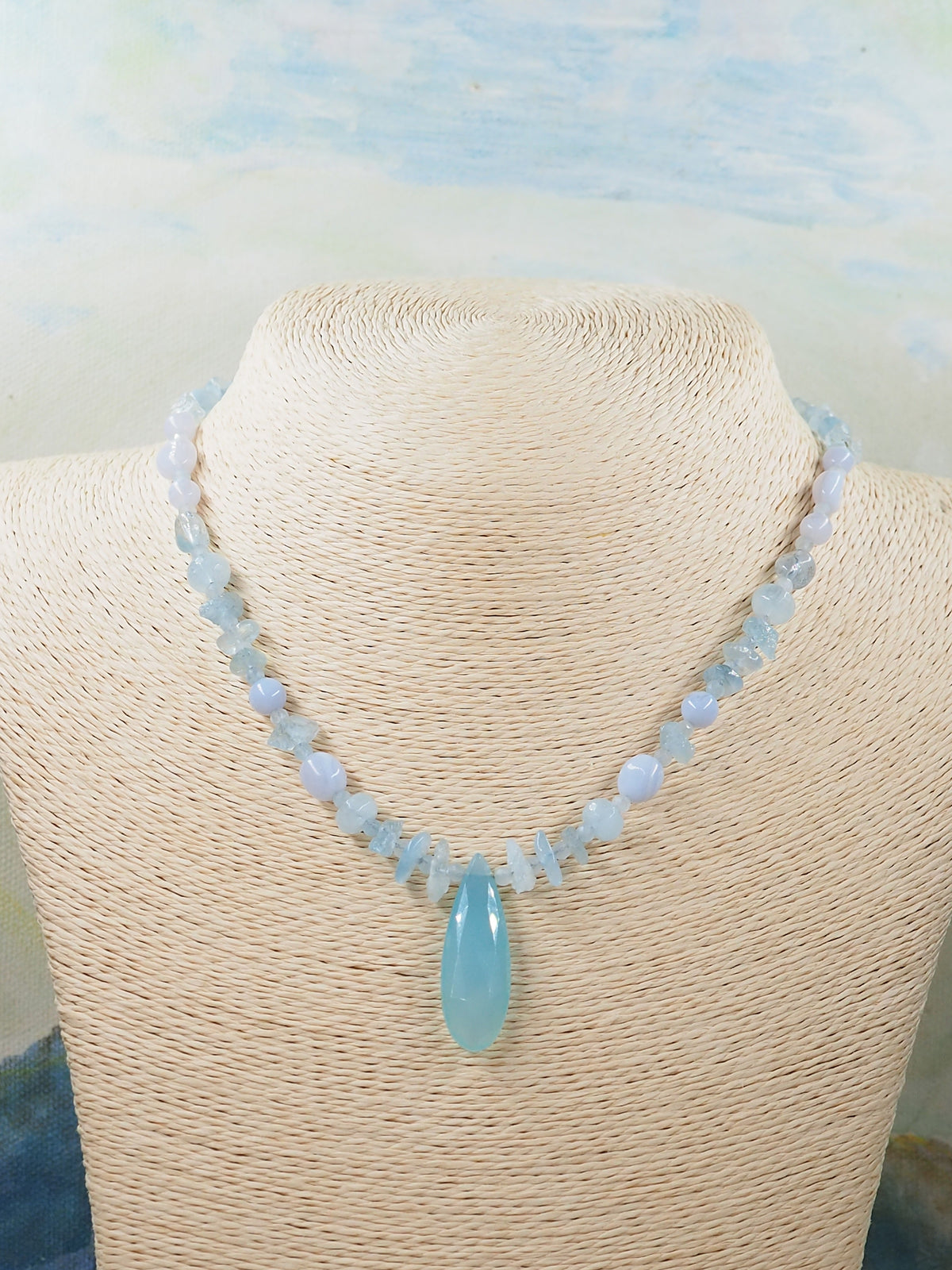 Blue Chalcedony, Aquamarine & Blue Lace Agate Pendant Necklace