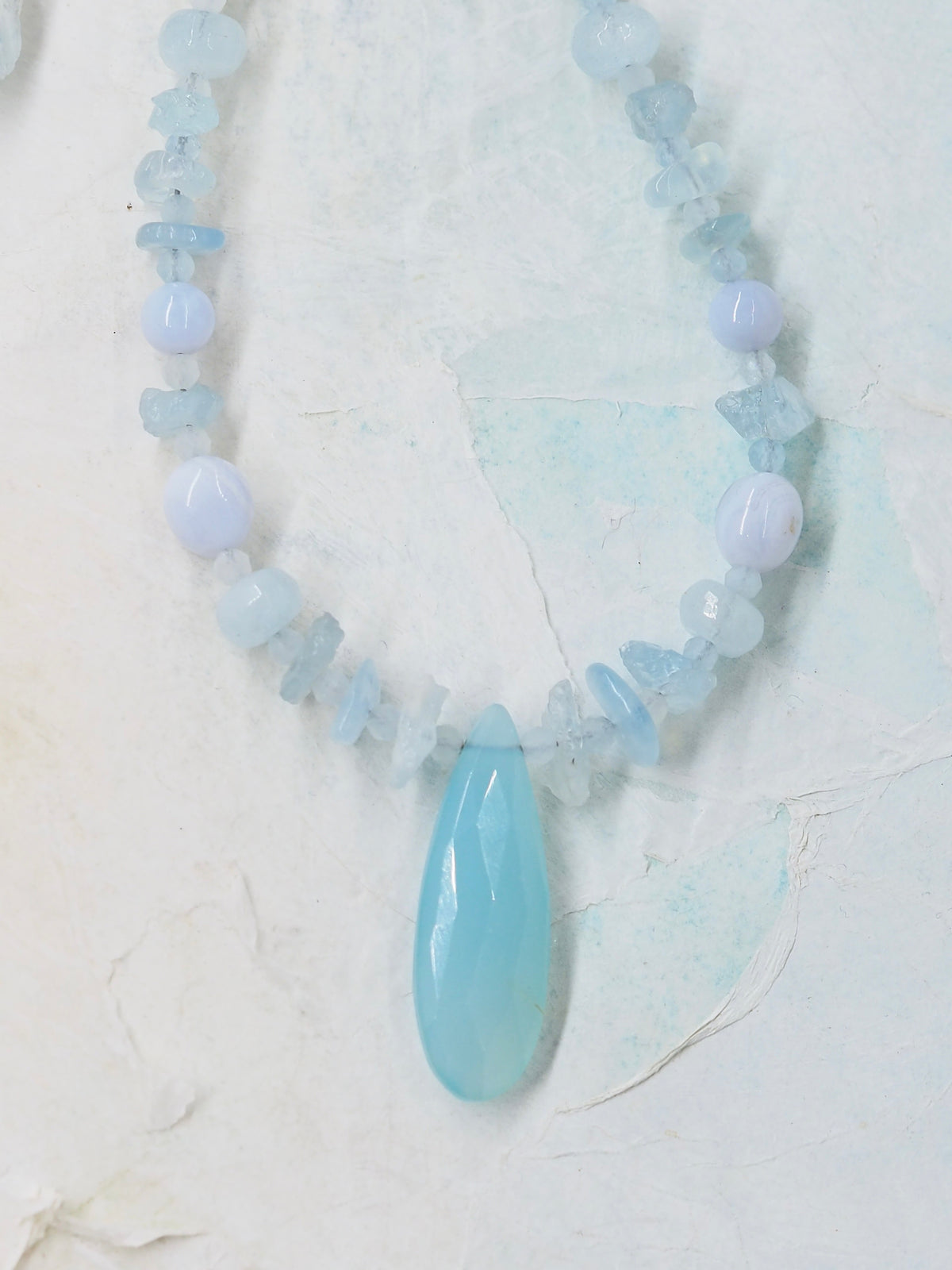 Blue Chalcedony, Aquamarine & Blue Lace Agate Pendant Necklace