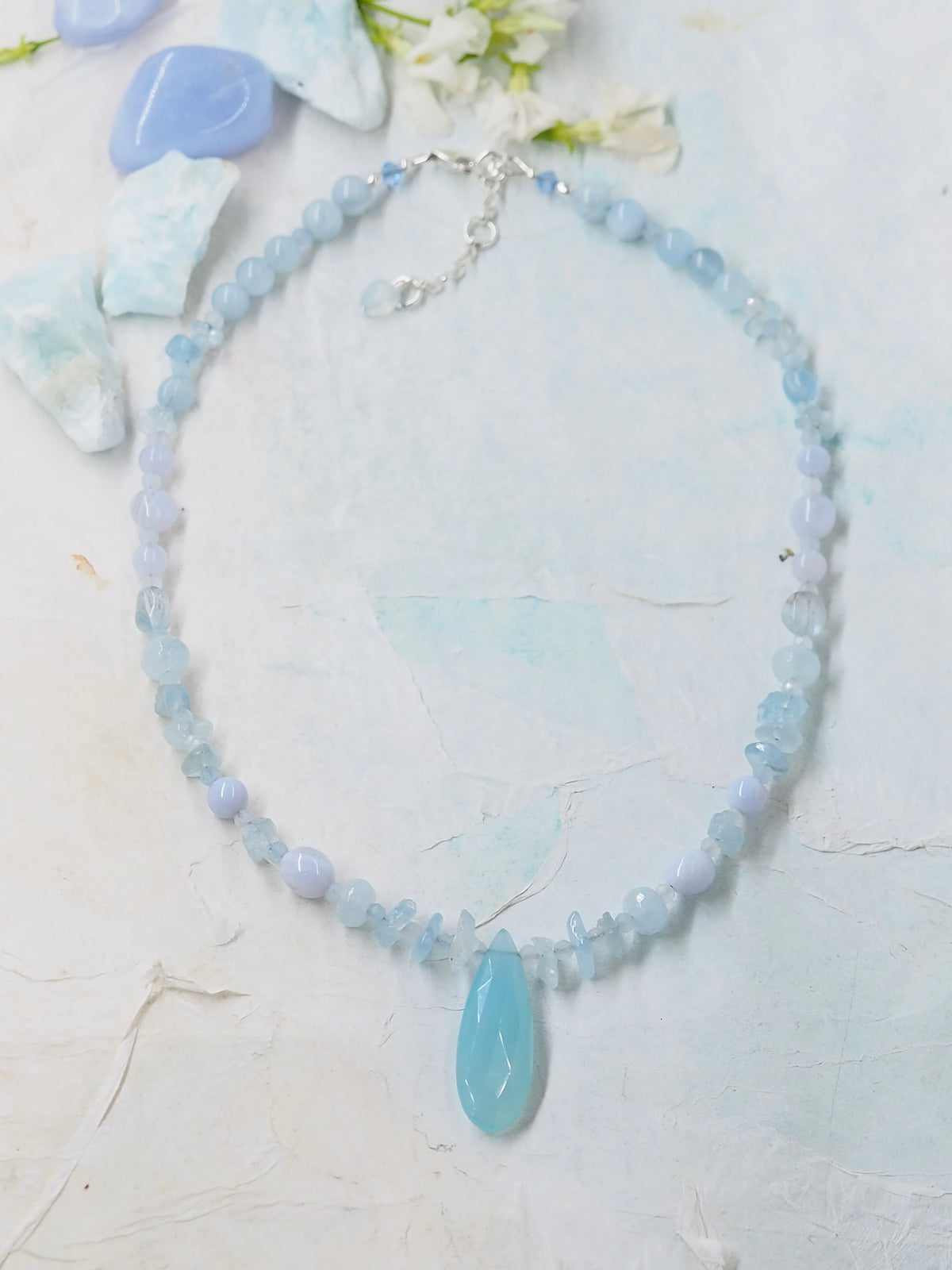 Blue Chalcedony, Aquamarine & Blue Lace Agate Pendant Necklace