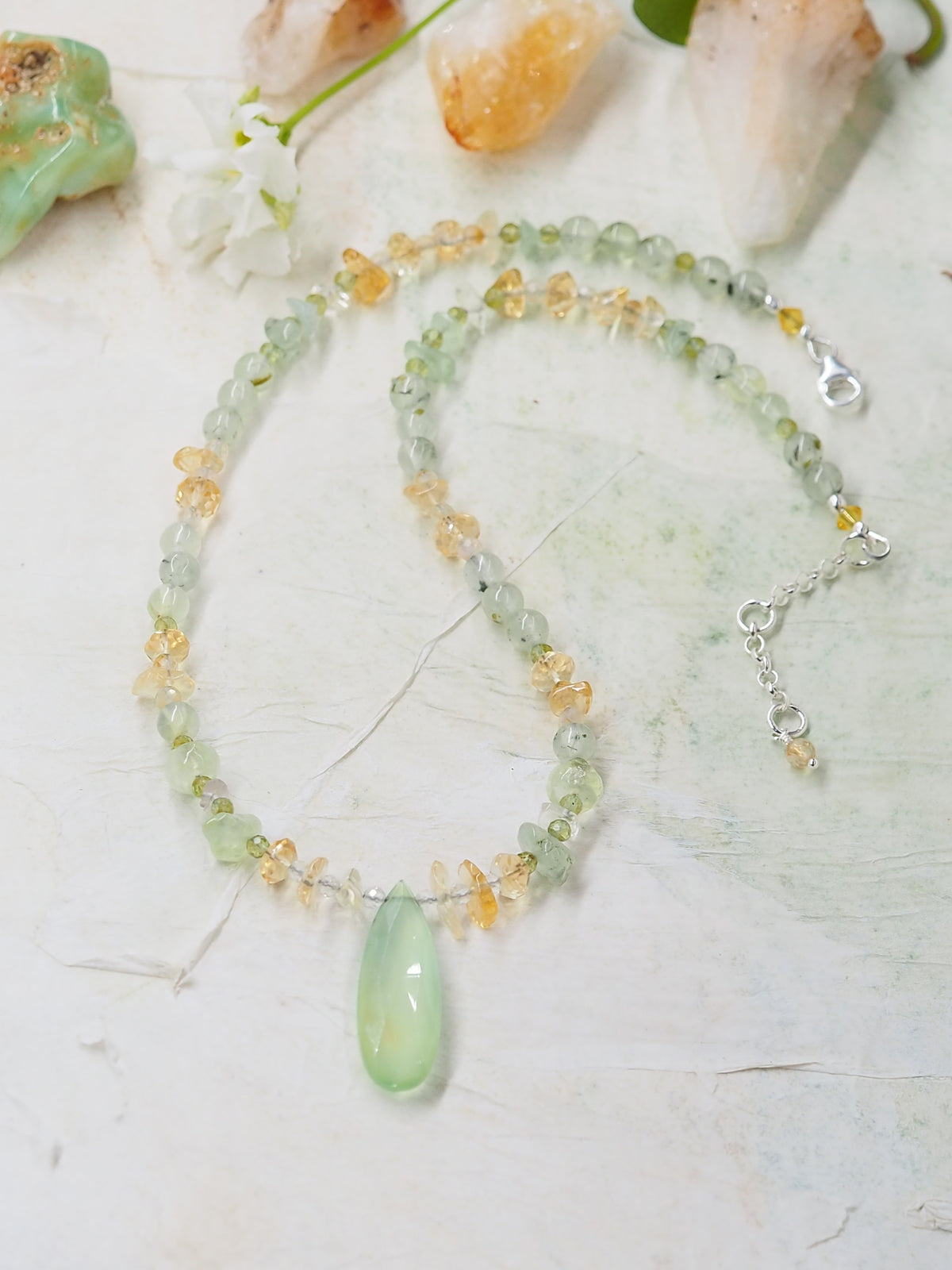 Chalcedony, Prehnite, Peridot and Citrine Pendant Necklace